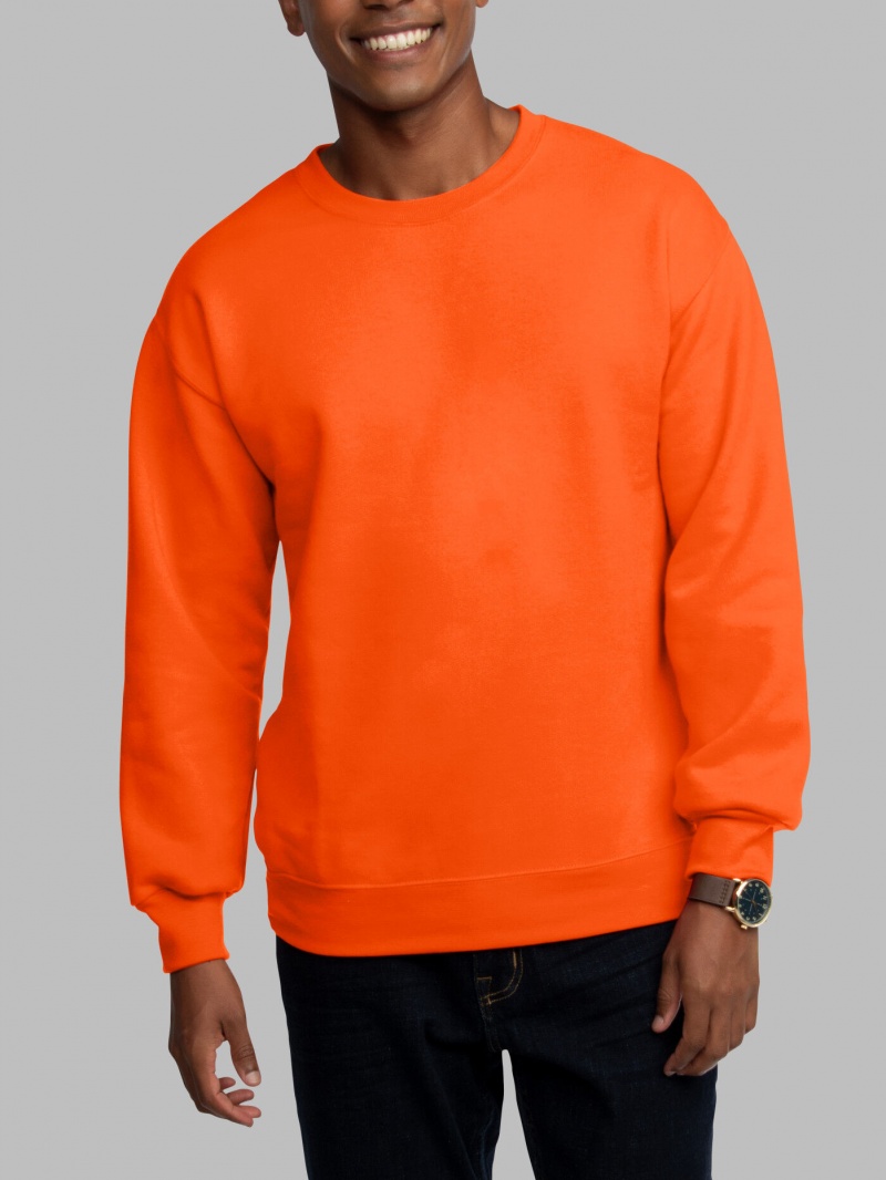 Men's Fruit Of The Loom EverSoft® Fleece Crew Sweatshirt Safety Orange | AHB197803