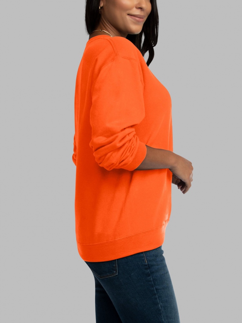 Men's Fruit Of The Loom EverSoft® Fleece Crew Sweatshirt Safety Orange | AHB197803