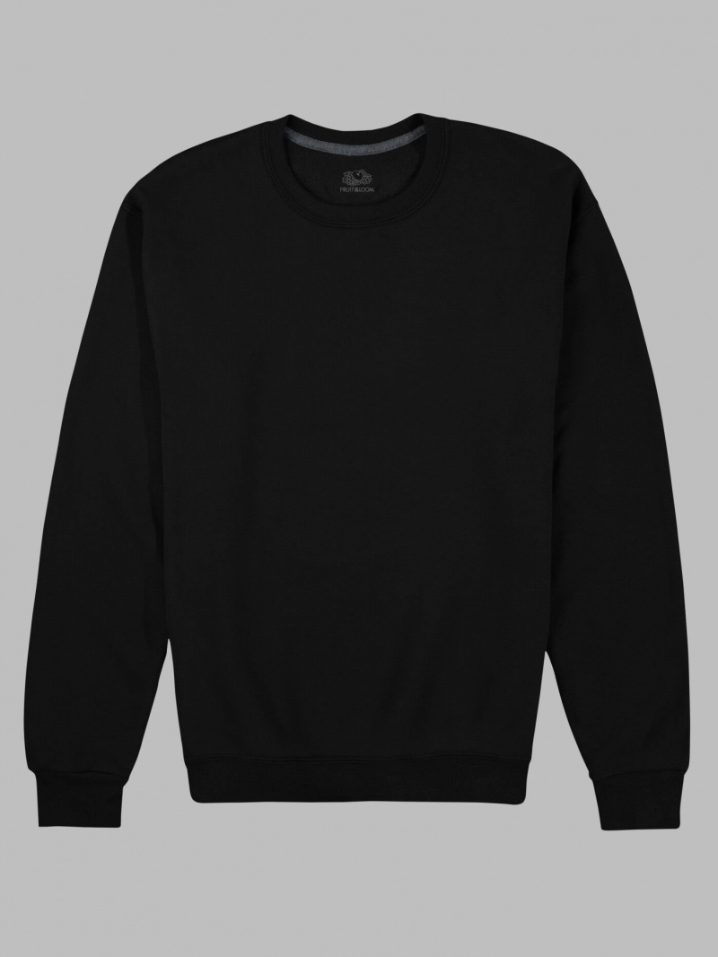 Men's Fruit Of The Loom EverSoft® Fleece Crew Sweatshirt Black | EJI457218