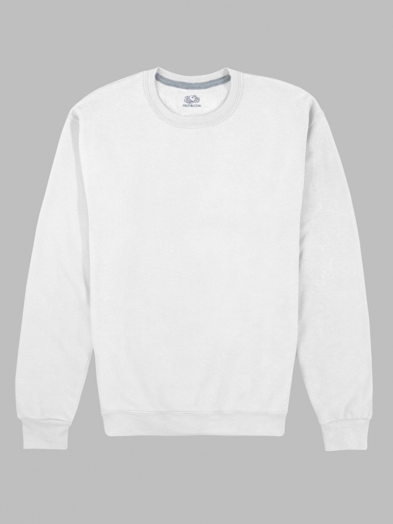 Men's Fruit Of The Loom EverSoft® Fleece Crew Sweatshirt White | NIY352810