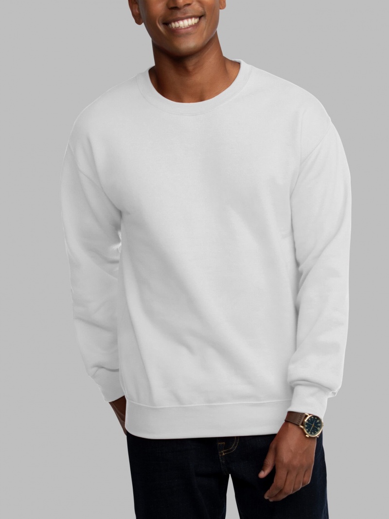 Men's Fruit Of The Loom EverSoft® Fleece Crew Sweatshirt White | NIY352810