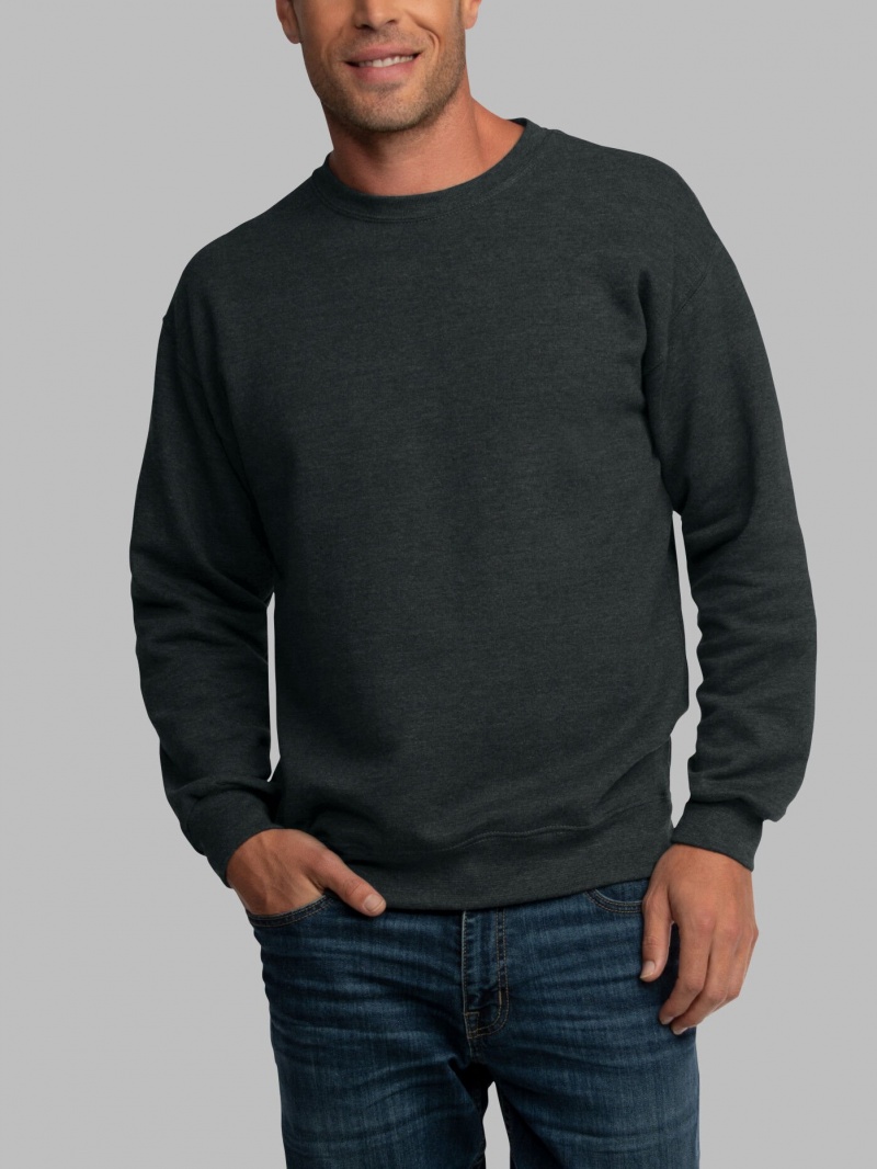 Men's Fruit Of The Loom EverSoft® Fleece Crew, Extended Sizes Sweatshirt Black | NFC726104