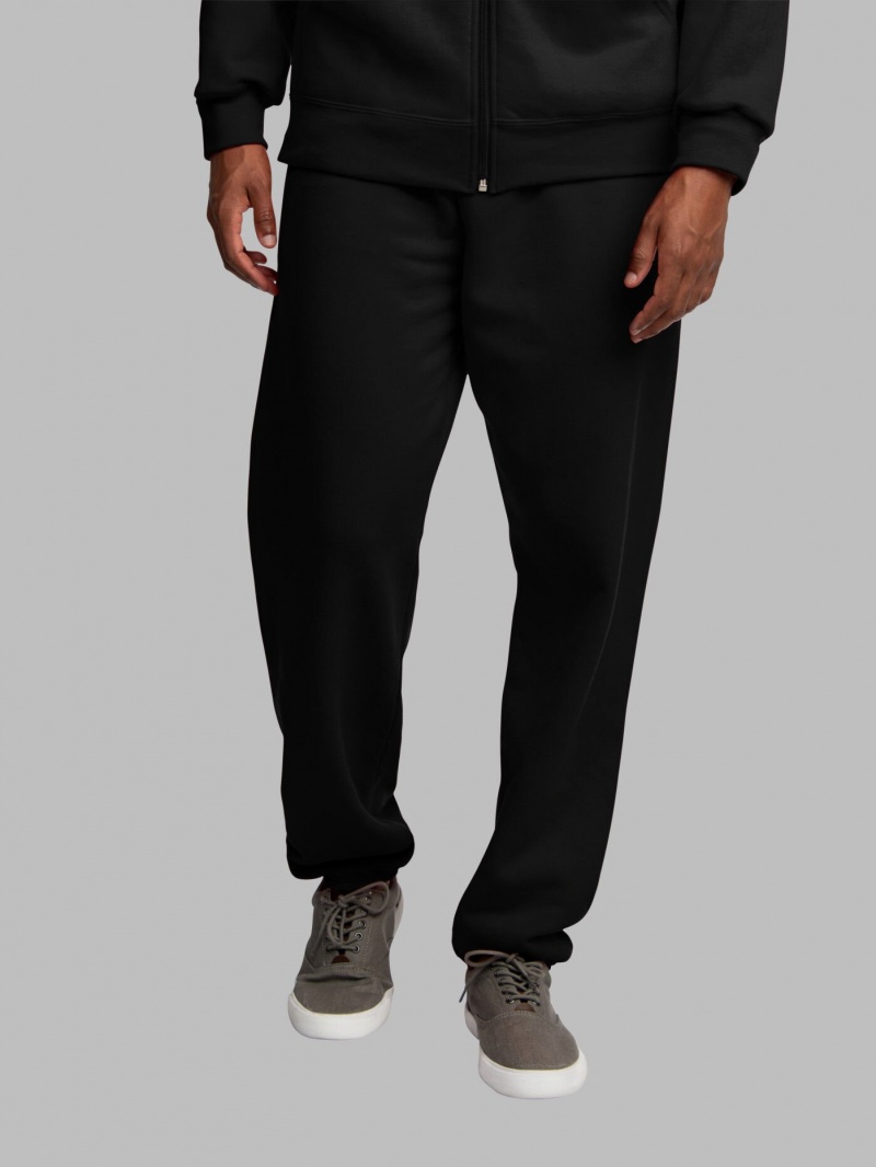 Men's Fruit Of The Loom EverSoft® Fleece Elastic Bottom Sweatpants Black | KOP534270