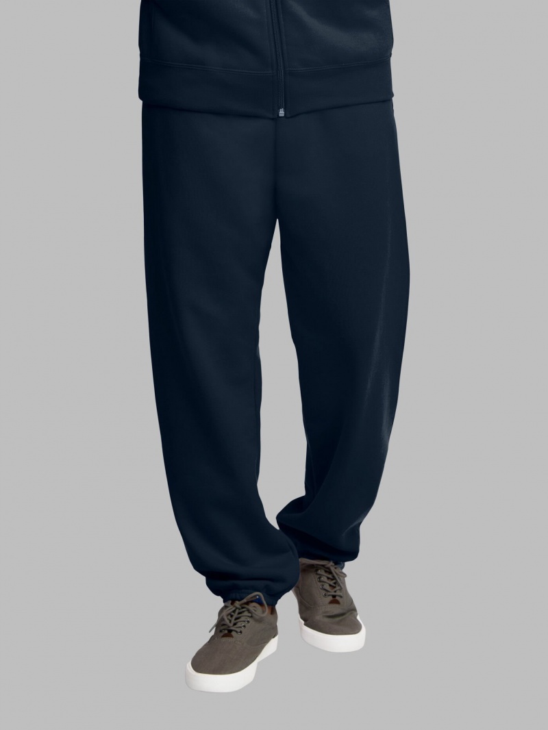 Men's Fruit Of The Loom EverSoft® Fleece Elastic Bottom Sweatpants Navy | SQZ143679