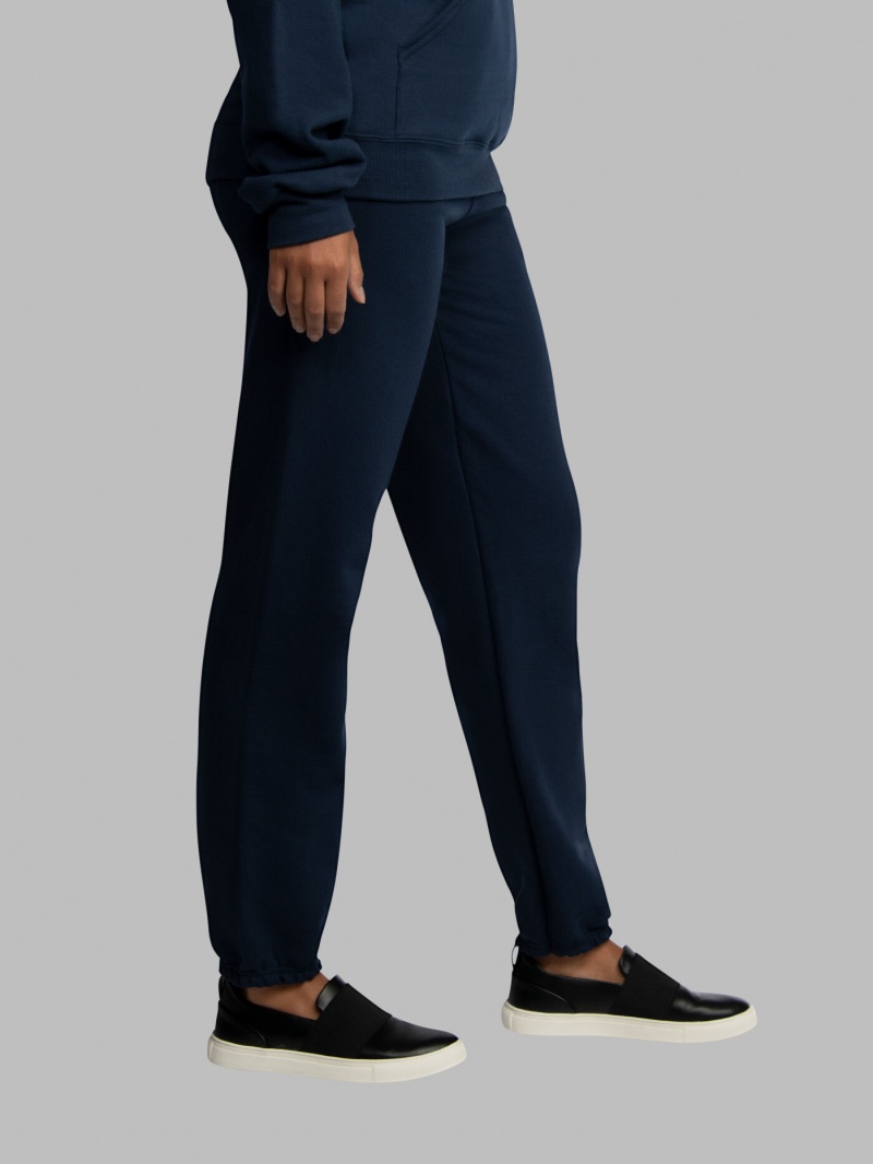 Men's Fruit Of The Loom EverSoft® Fleece Elastic Bottom Sweatpants Navy | SQZ143679