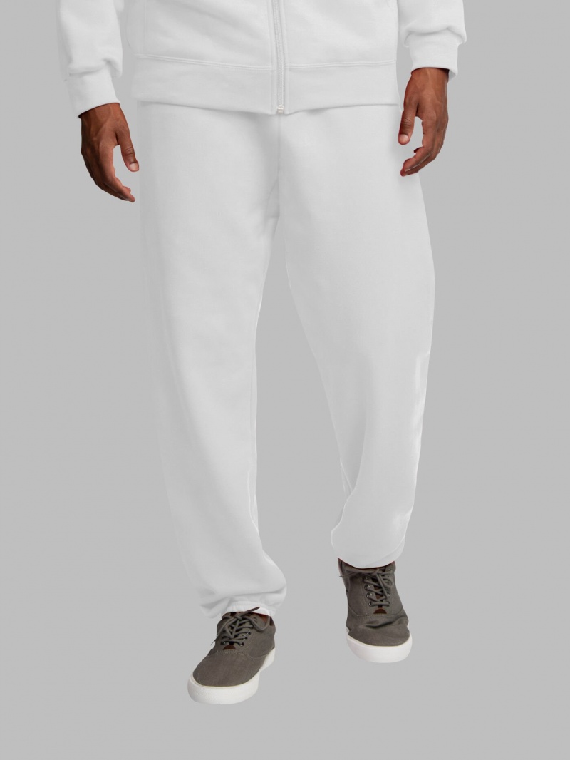 Men's Fruit Of The Loom EverSoft® Fleece Elastic Bottom Sweatpants White | TBK675389