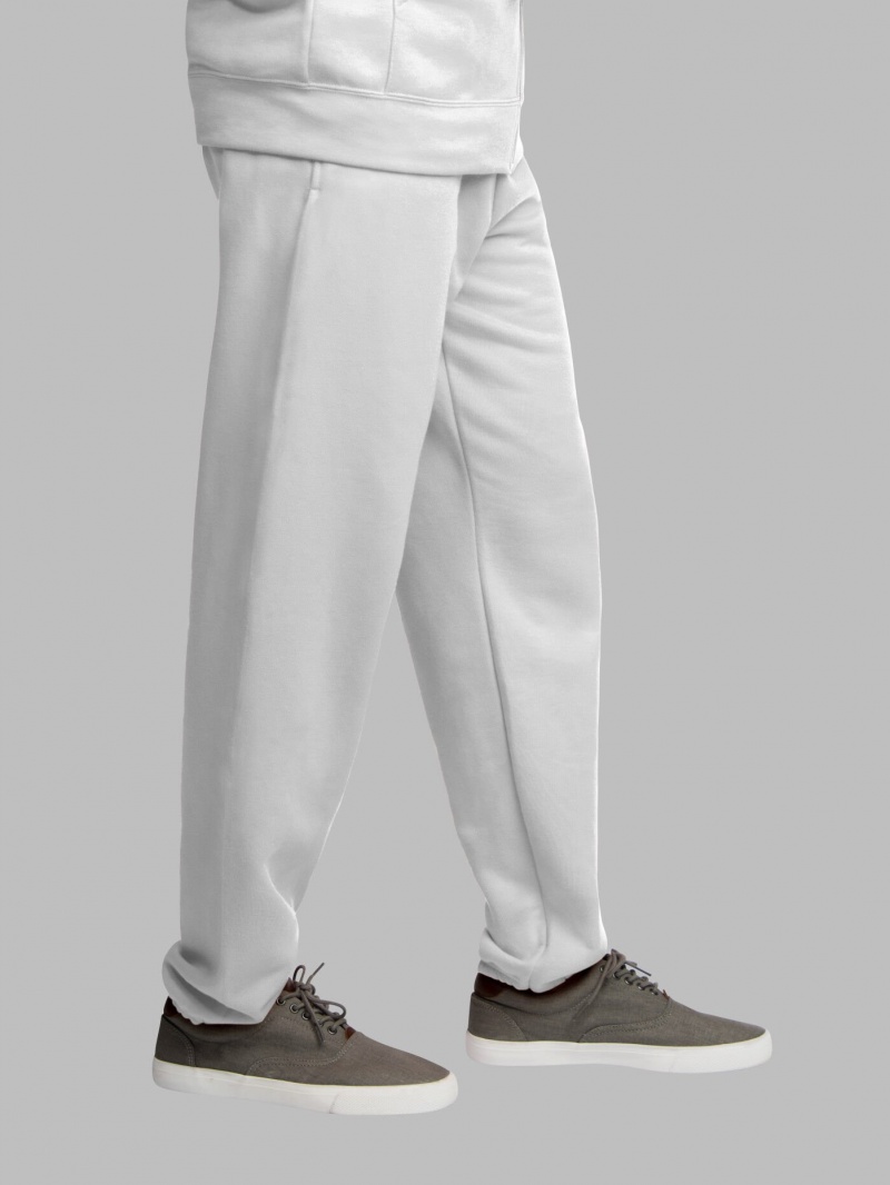 Men's Fruit Of The Loom EverSoft® Fleece Elastic Bottom Sweatpants White | TBK675389