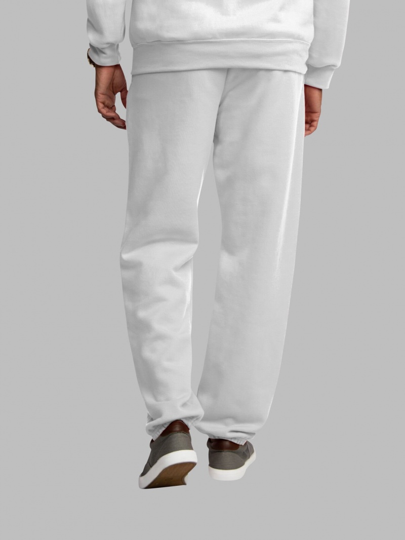 Men's Fruit Of The Loom EverSoft® Fleece Elastic Bottom Sweatpants White | TBK675389