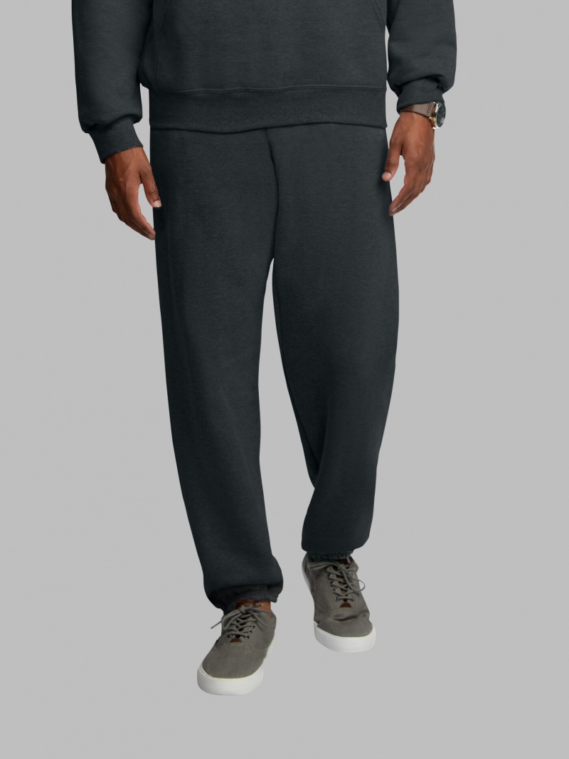 Men's Fruit Of The Loom EverSoft® Fleece Elastic Bottom, Extended Sizes Sweatpants Black | UDL423568