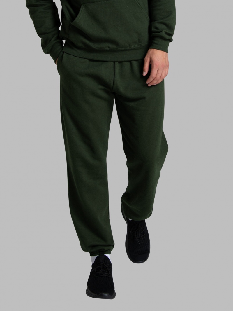 Men's Fruit Of The Loom EverSoft® Fleece Elastic Bottom, Extended Sizes Sweatpants Duffle Bag Green | UMN187240