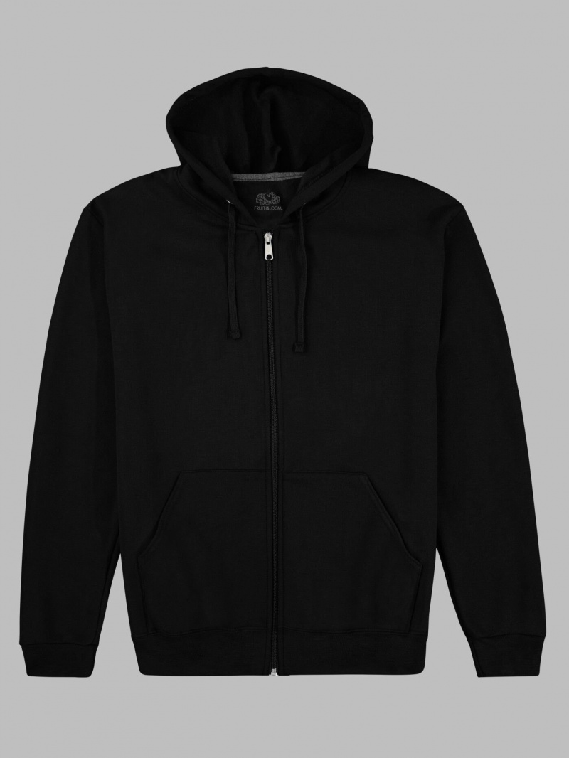 Men's Fruit Of The Loom EverSoft® Fleece Full Zip, Extended Sizes Hoodie Black | GUQ706495