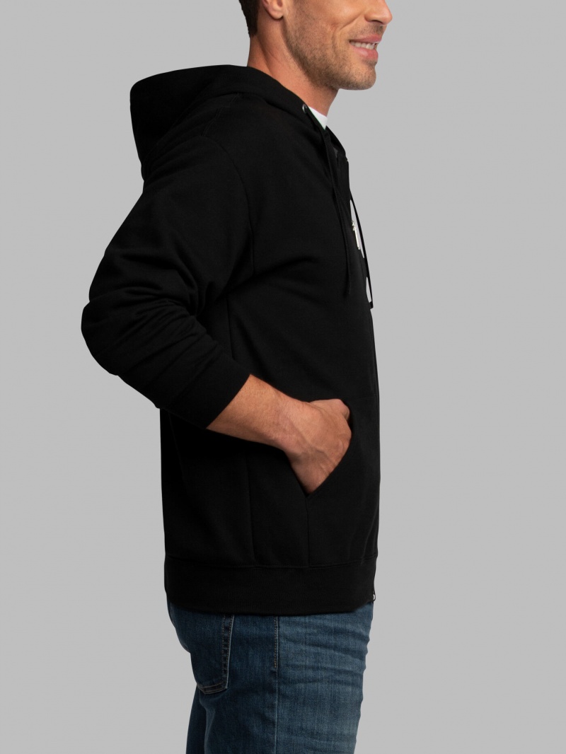 Men's Fruit Of The Loom EverSoft® Fleece Full Zip, Extended Sizes Hoodie Black | GUQ706495