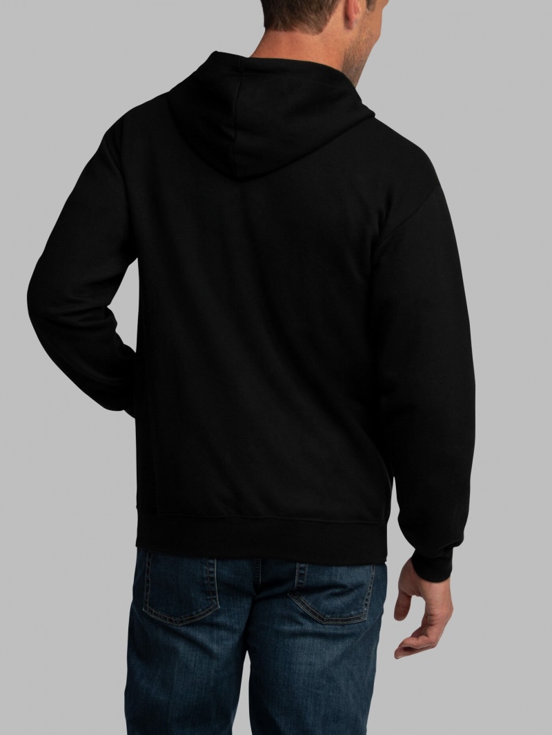 Men's Fruit Of The Loom EverSoft® Fleece Full Zip, Extended Sizes Hoodie Black | GUQ706495