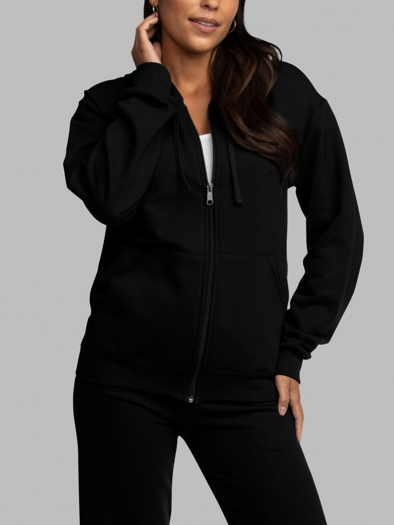 Men's Fruit Of The Loom EverSoft® Fleece Full Zip, Extended Sizes Hoodie Black | GUQ706495