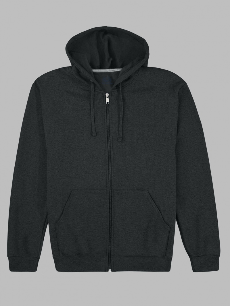 Men's Fruit Of The Loom EverSoft® Fleece Full Zip, Extended Sizes Hoodie Black | LWX869712