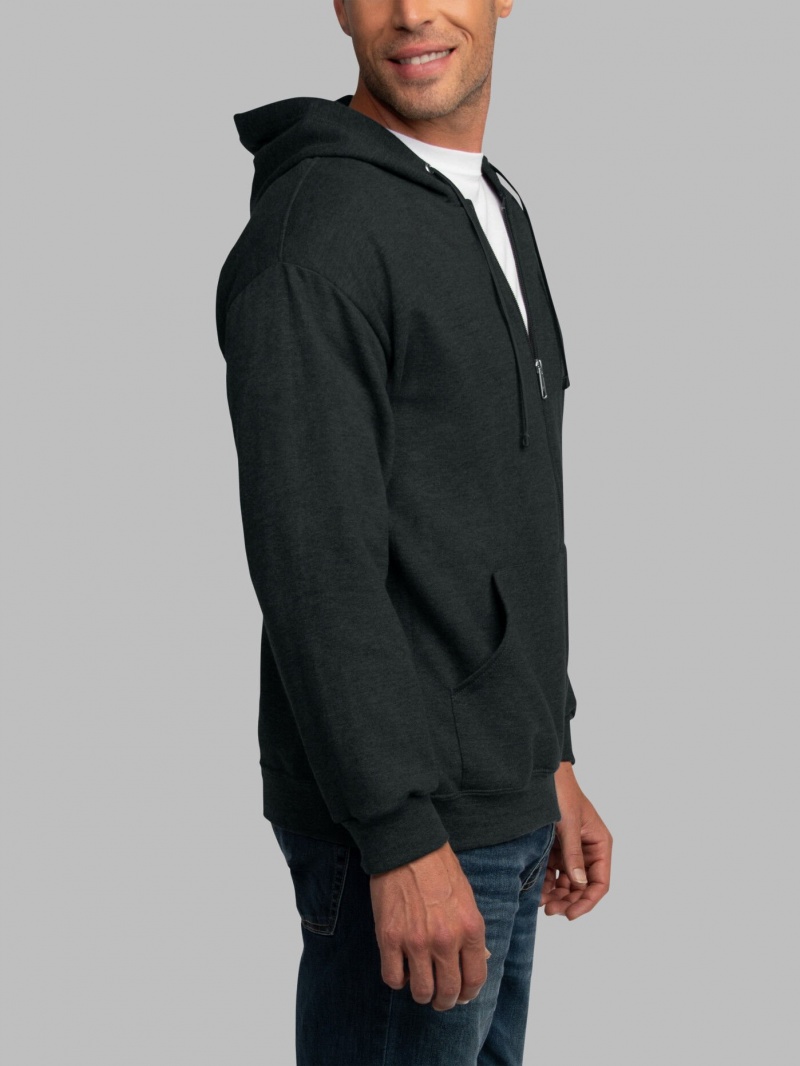 Men's Fruit Of The Loom EverSoft® Fleece Full Zip, Extended Sizes Hoodie Black | LWX869712