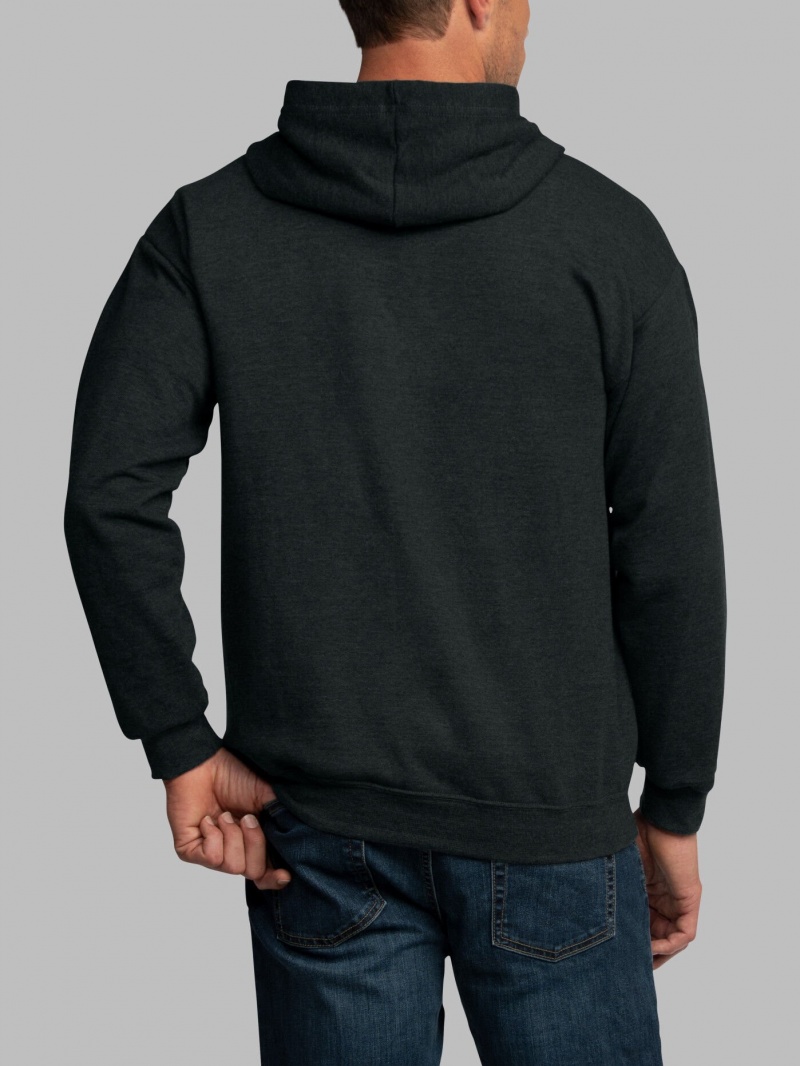 Men's Fruit Of The Loom EverSoft® Fleece Full Zip, Extended Sizes Hoodie Black | LWX869712