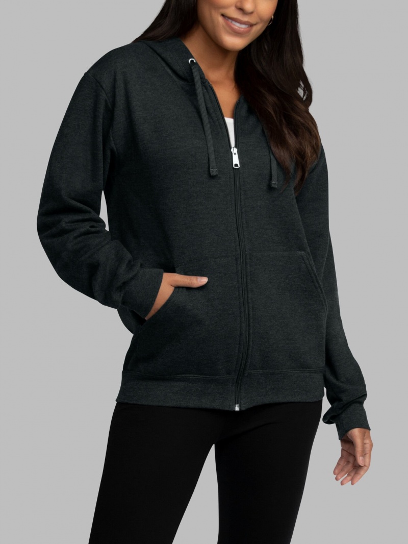 Men's Fruit Of The Loom EverSoft® Fleece Full Zip, Extended Sizes Hoodie Black | LWX869712