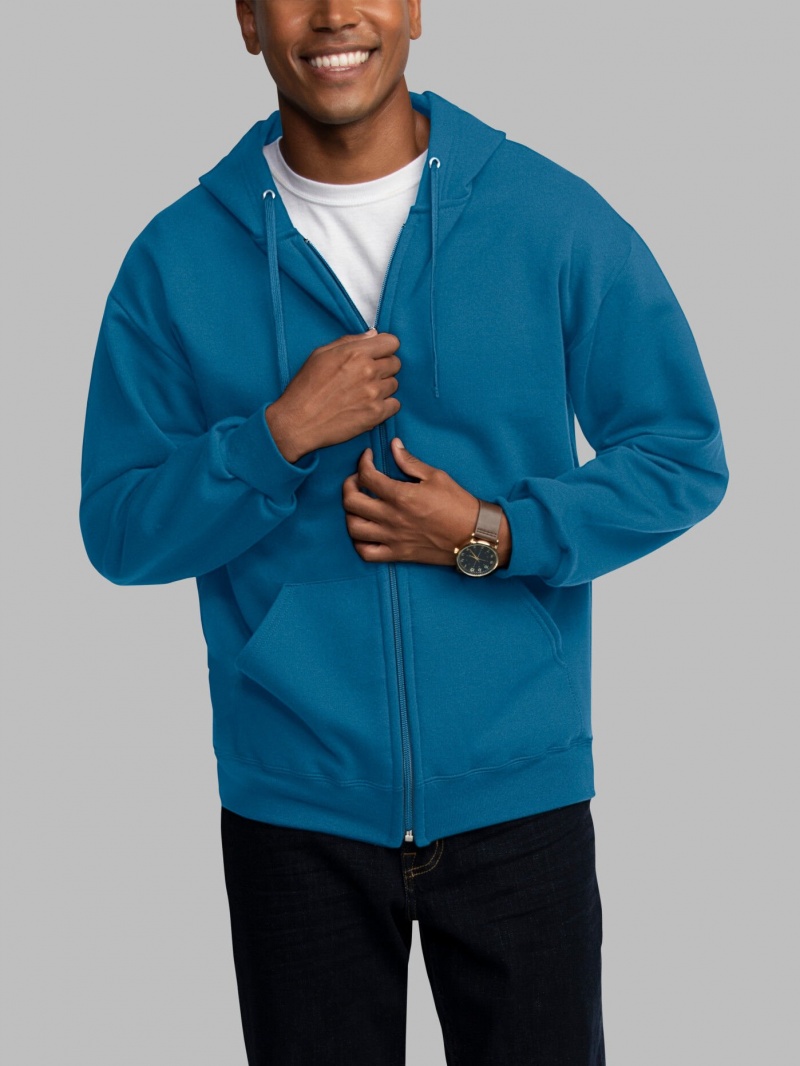 Men's Fruit Of The Loom EverSoft® Fleece Full Zip, Extended Sizes Hoodie Blue | MIK890231