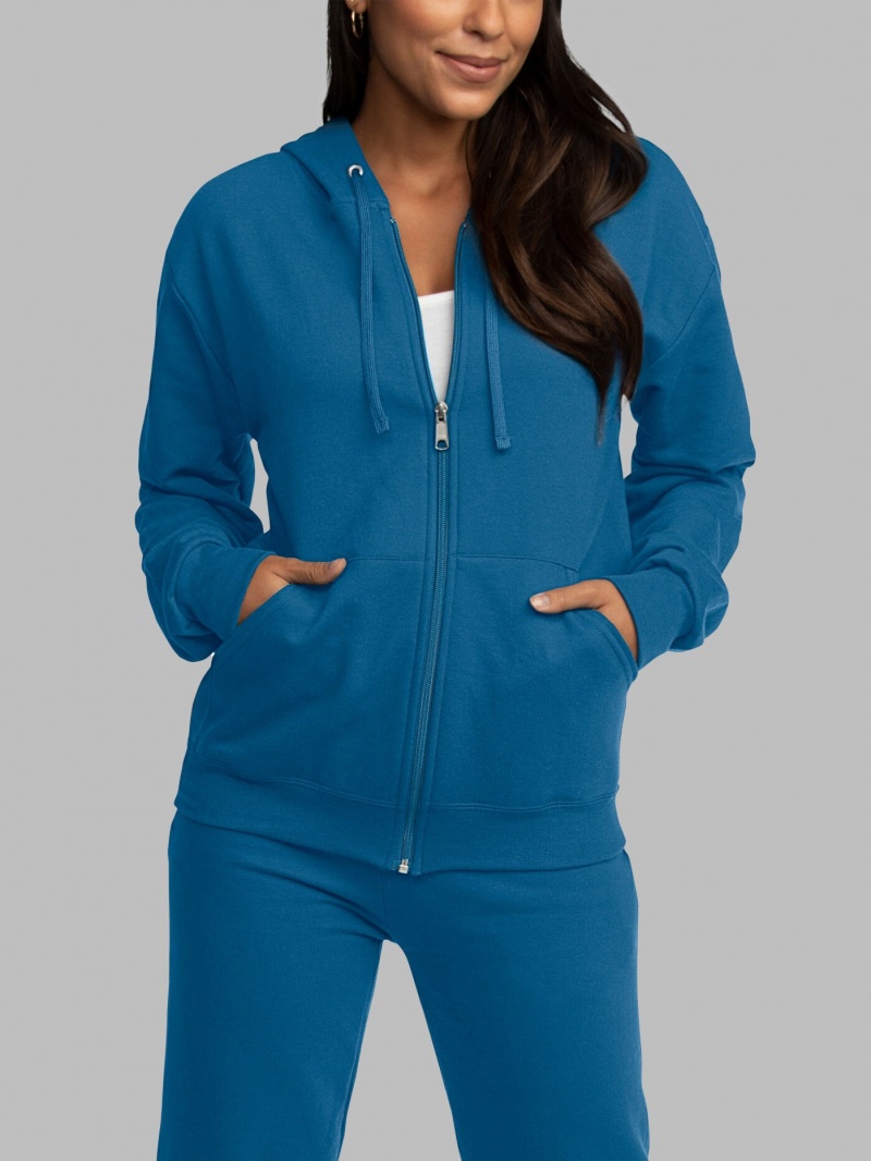 Men's Fruit Of The Loom EverSoft® Fleece Full Zip, Extended Sizes Hoodie Blue | MIK890231