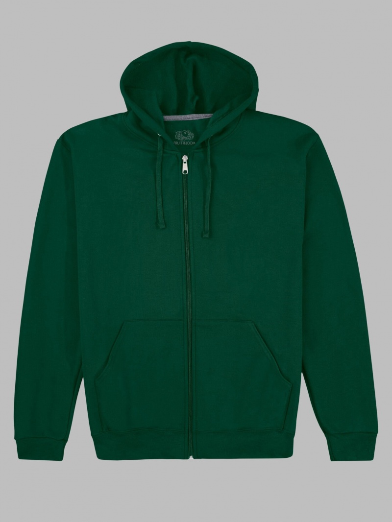 Men's Fruit Of The Loom EverSoft® Fleece Full Zip, Extended Sizes Hoodie Green | ADY215807