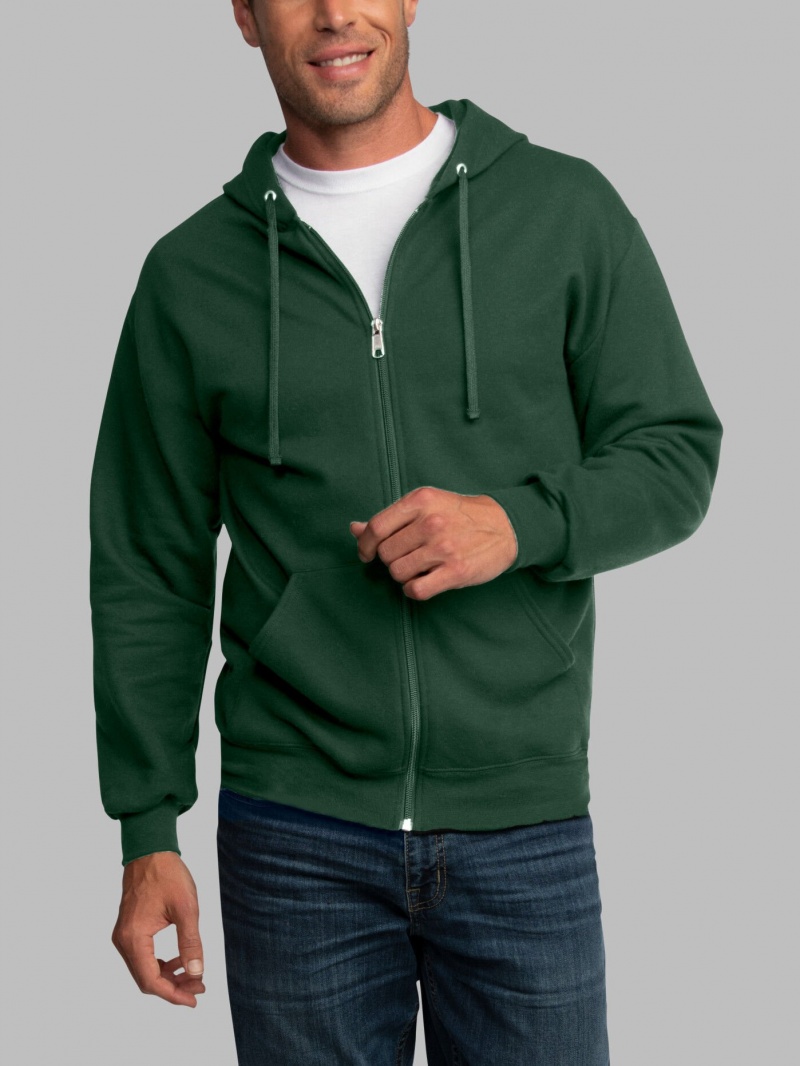 Men's Fruit Of The Loom EverSoft® Fleece Full Zip, Extended Sizes Hoodie Green | ADY215807