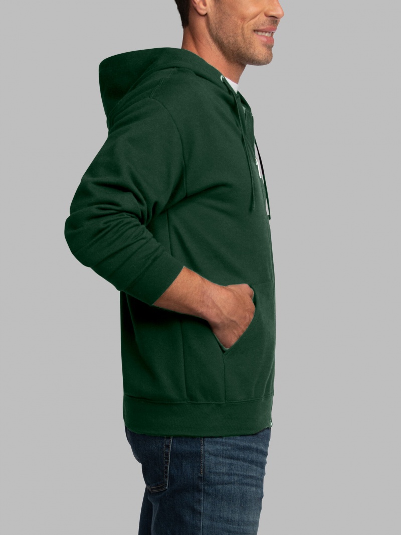 Men's Fruit Of The Loom EverSoft® Fleece Full Zip, Extended Sizes Hoodie Green | ADY215807