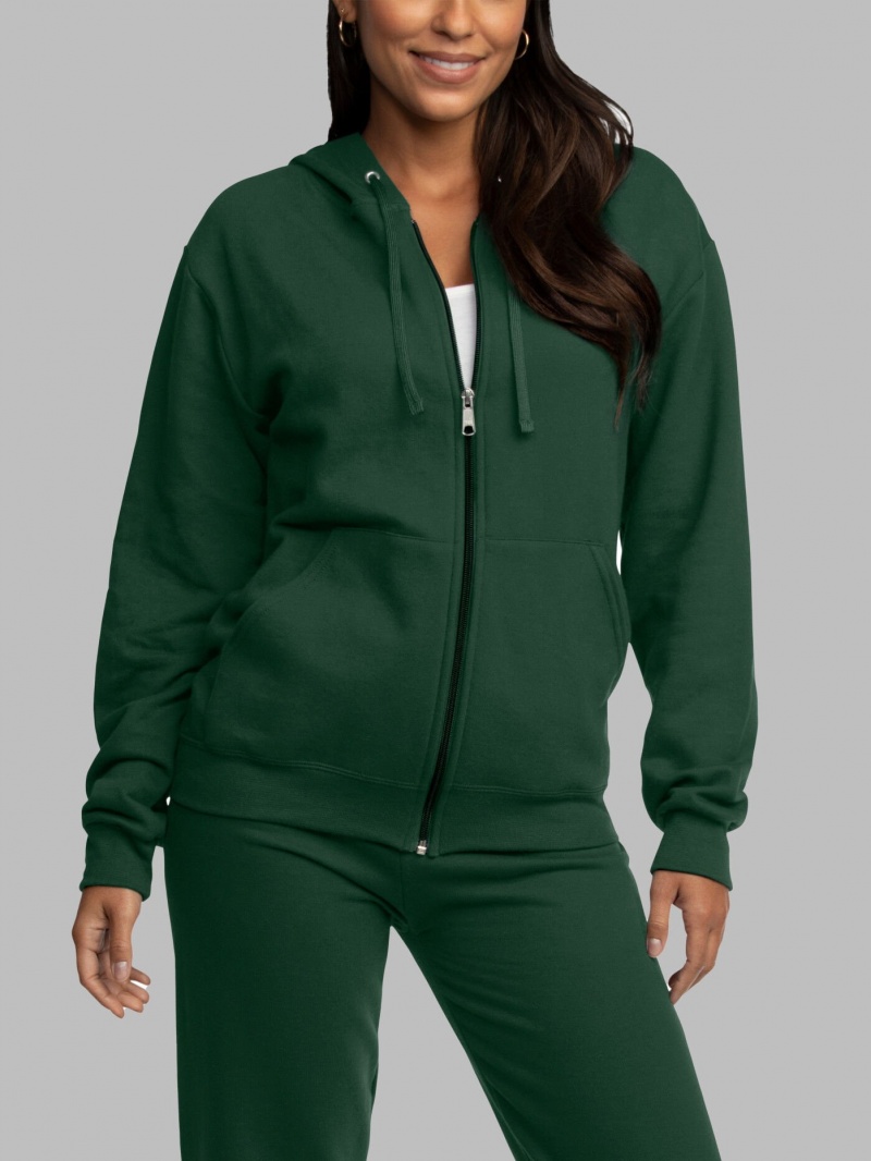 Men's Fruit Of The Loom EverSoft® Fleece Full Zip, Extended Sizes Hoodie Green | ADY215807