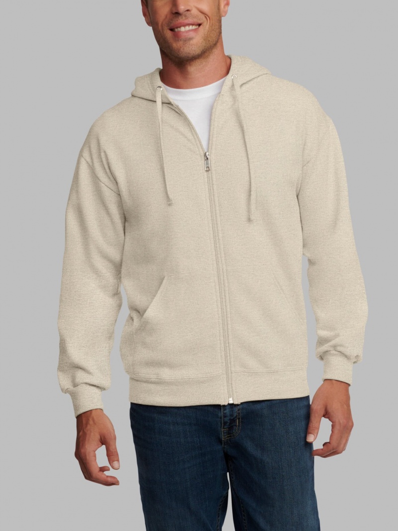 Men's Fruit Of The Loom EverSoft® Fleece Full Zip, Extended Sizes Hoodie Khaki | GWT512784