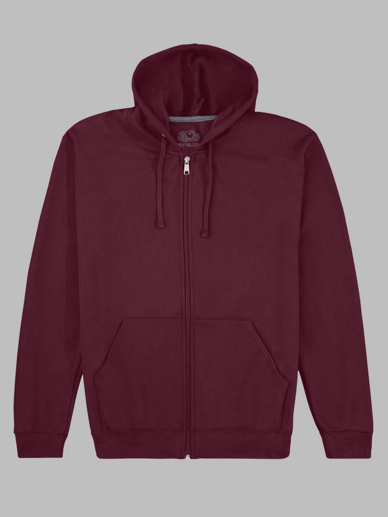 Men's Fruit Of The Loom EverSoft® Fleece Full Zip, Extended Sizes Hoodie Maroon | GFQ237980