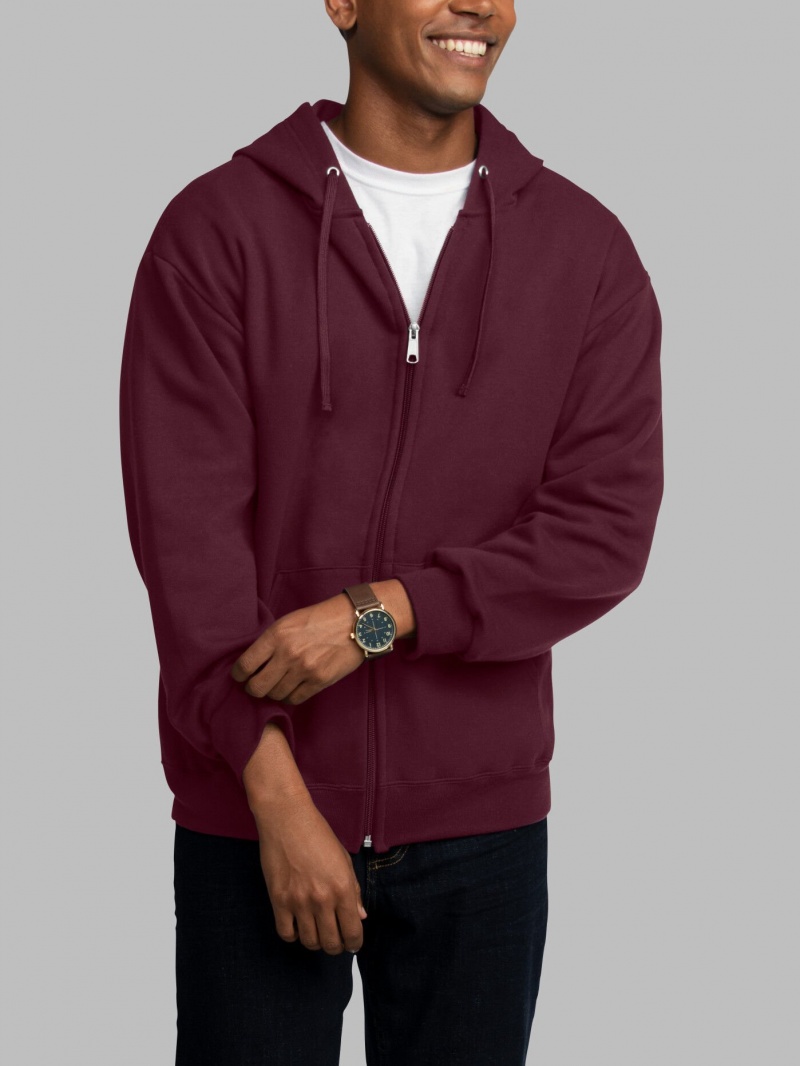 Men's Fruit Of The Loom EverSoft® Fleece Full Zip, Extended Sizes Hoodie Maroon | GFQ237980