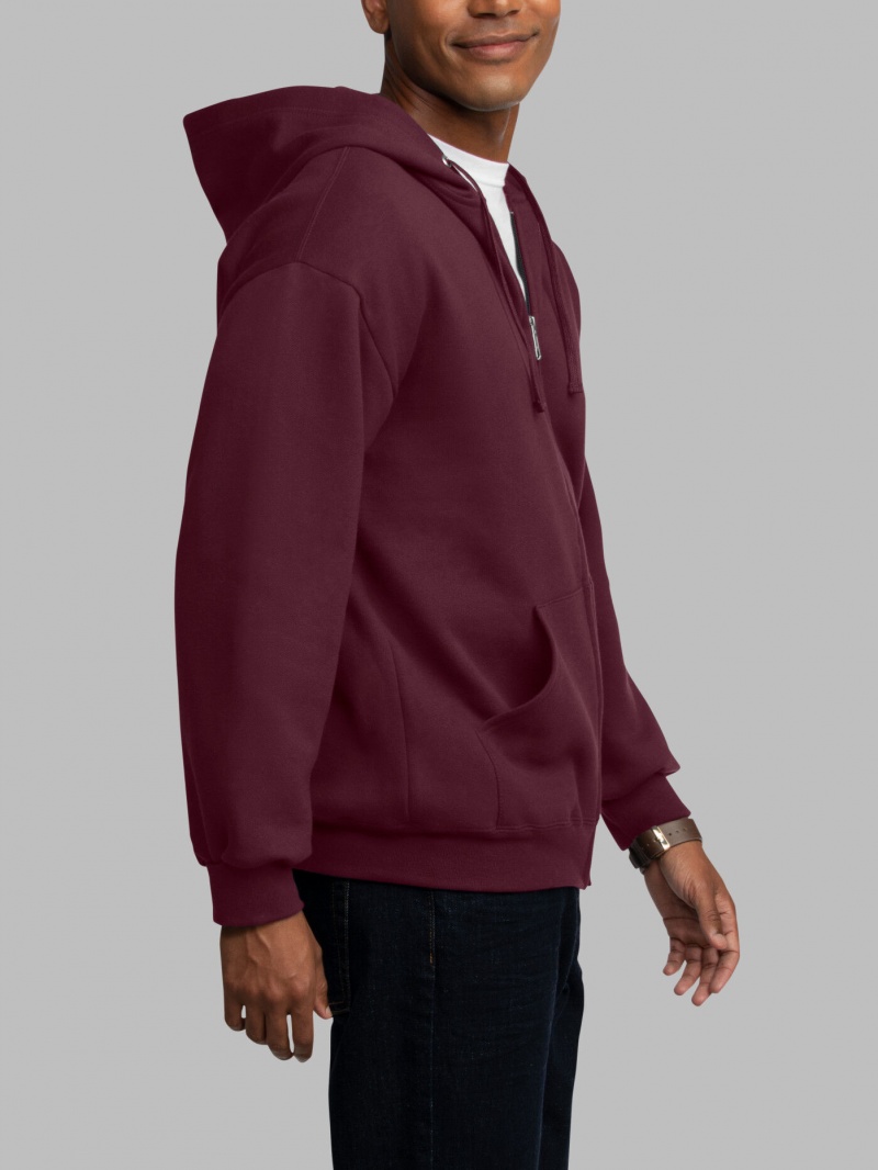 Men's Fruit Of The Loom EverSoft® Fleece Full Zip, Extended Sizes Hoodie Maroon | GFQ237980