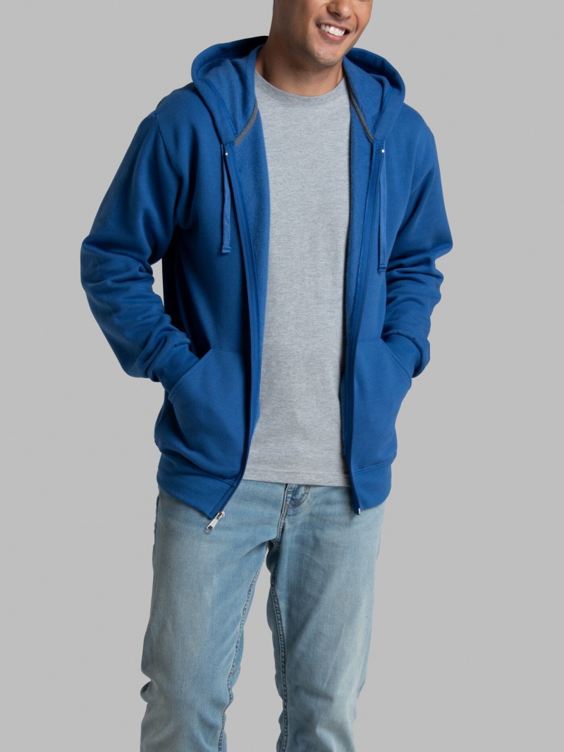 Men's Fruit Of The Loom EverSoft® Fleece Full Zip, Extended Sizes Hoodie Mel Blue | VYC517092