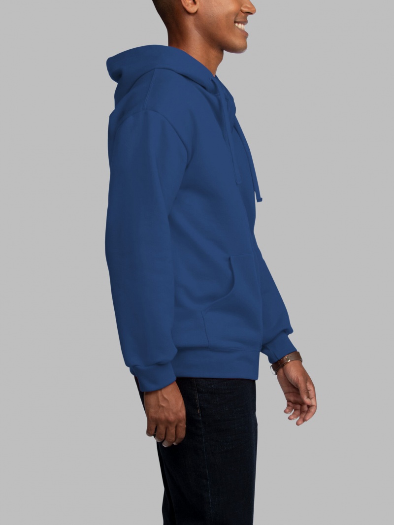 Men's Fruit Of The Loom EverSoft® Fleece Full Zip, Extended Sizes Hoodie Mel Blue | VYC517092