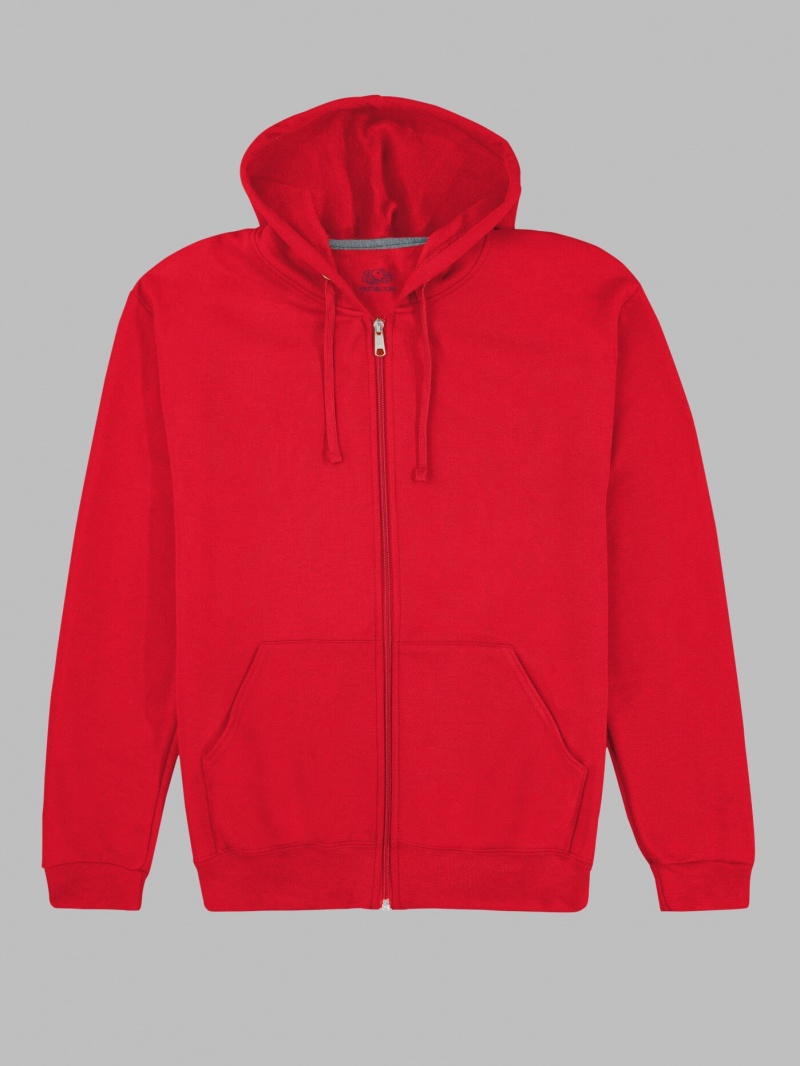 Men's Fruit Of The Loom EverSoft® Fleece Full Zip, Extended Sizes Hoodie Red | RMA728430