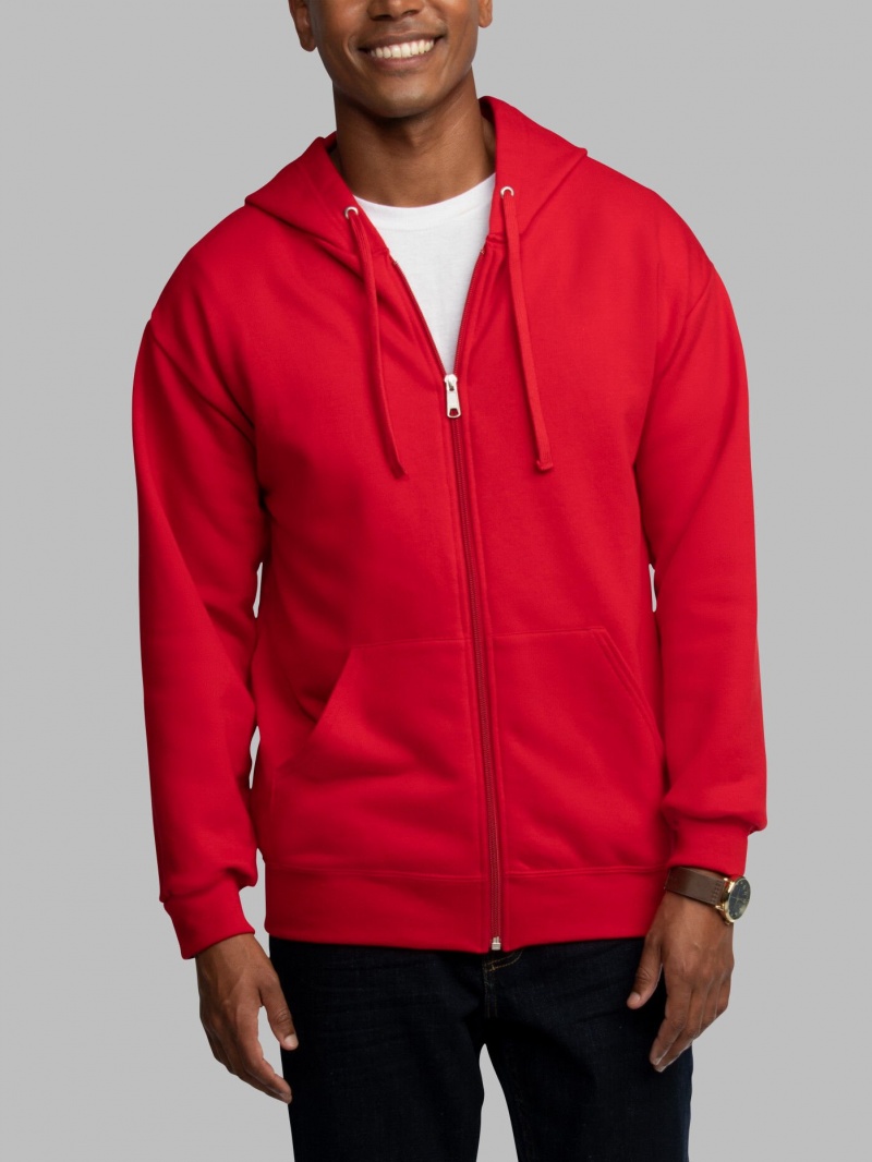 Men's Fruit Of The Loom EverSoft® Fleece Full Zip, Extended Sizes Hoodie Red | RMA728430