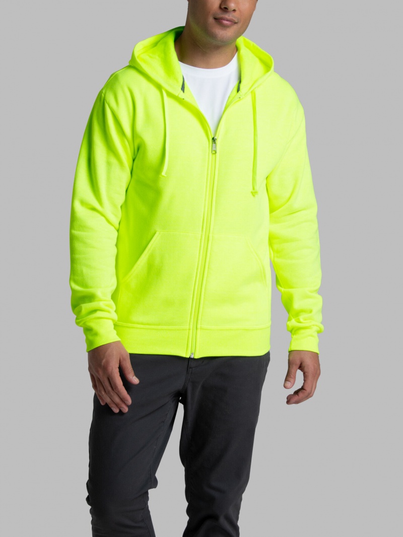 Men's Fruit Of The Loom EverSoft® Fleece Full Zip, Extended Sizes Hoodie Safety Green | FSW429731