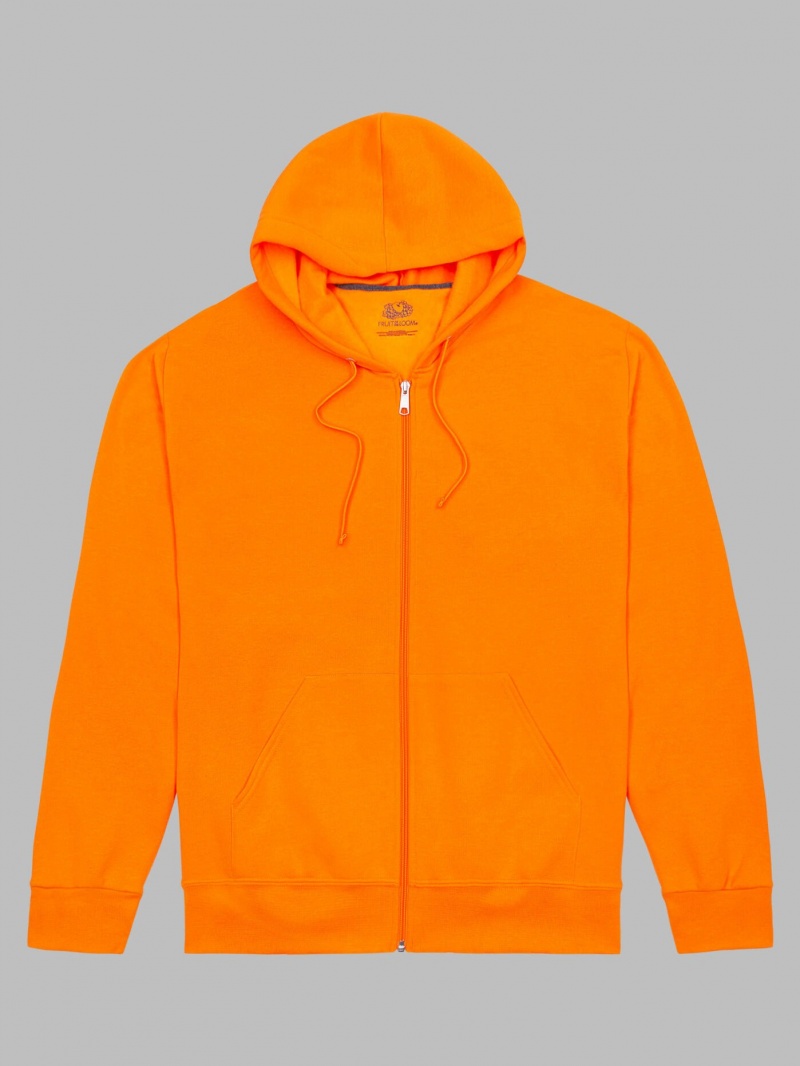 Men's Fruit Of The Loom EverSoft® Fleece Full Zip, Extended Sizes Hoodie Safety Orange | SQW823760