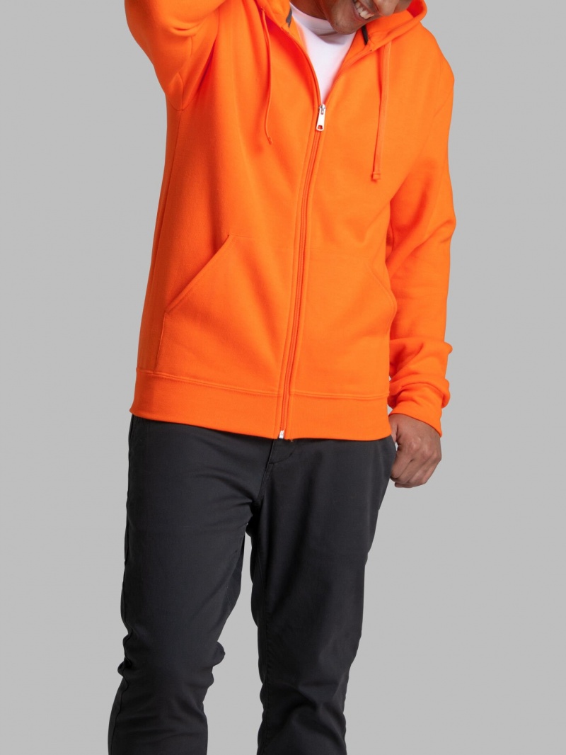 Men's Fruit Of The Loom EverSoft® Fleece Full Zip, Extended Sizes Hoodie Safety Orange | SQW823760