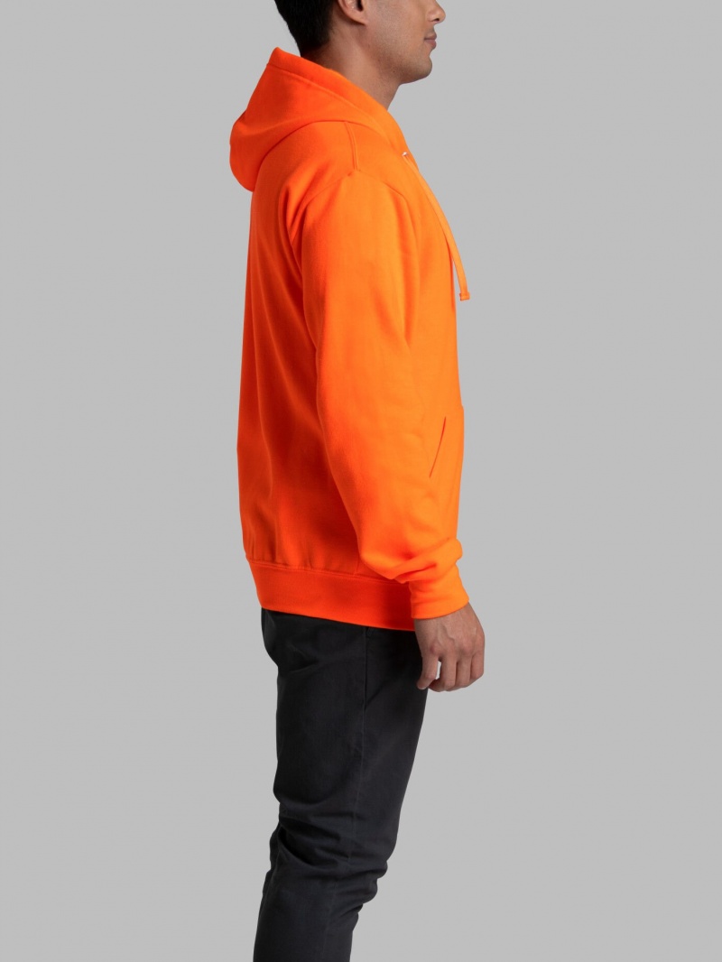 Men's Fruit Of The Loom EverSoft® Fleece Full Zip, Extended Sizes Hoodie Safety Orange | SQW823760