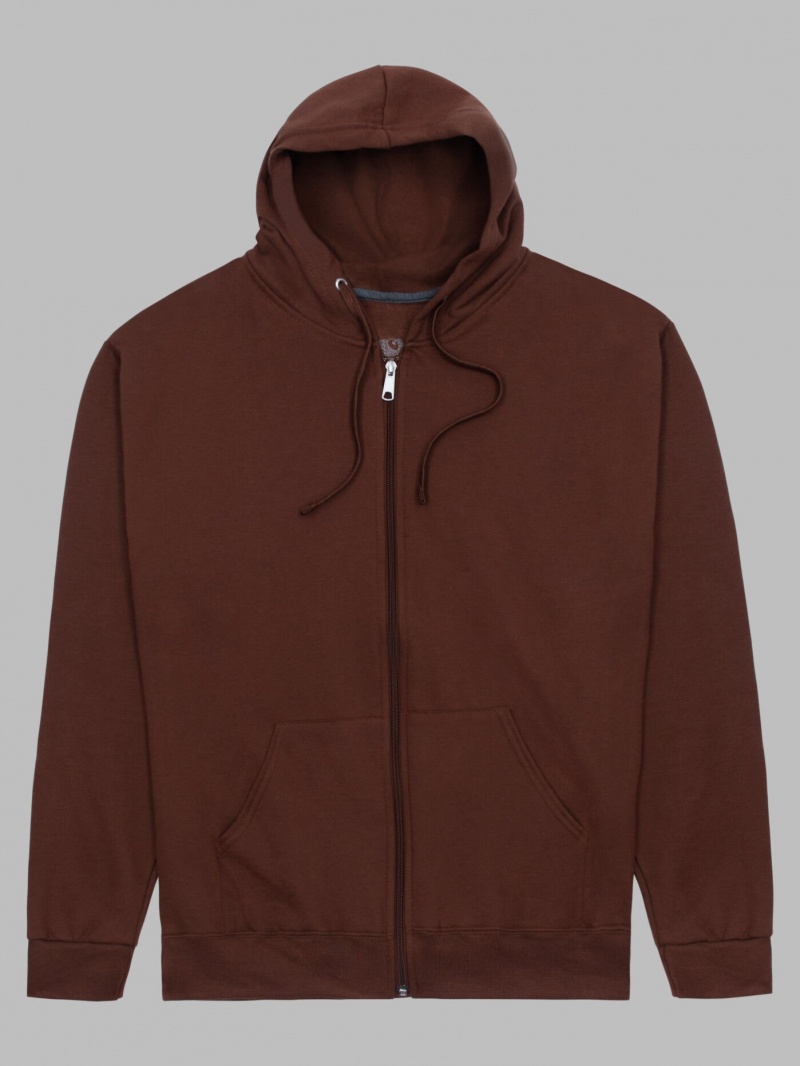 Men's Fruit Of The Loom EverSoft® Fleece Full Zip, Extended Sizes Hoodie Warm Mocha | GNP683925