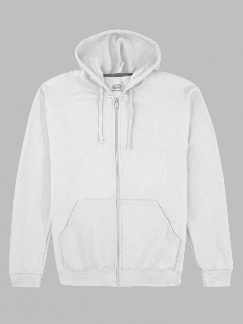 Men's Fruit Of The Loom EverSoft® Fleece Full Zip, Extended Sizes Hoodie White | JFV125370