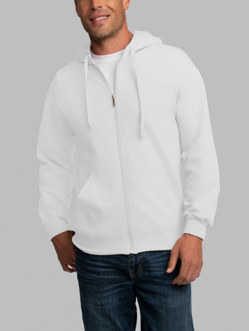 Men's Fruit Of The Loom EverSoft® Fleece Full Zip, Extended Sizes Hoodie White | JFV125370