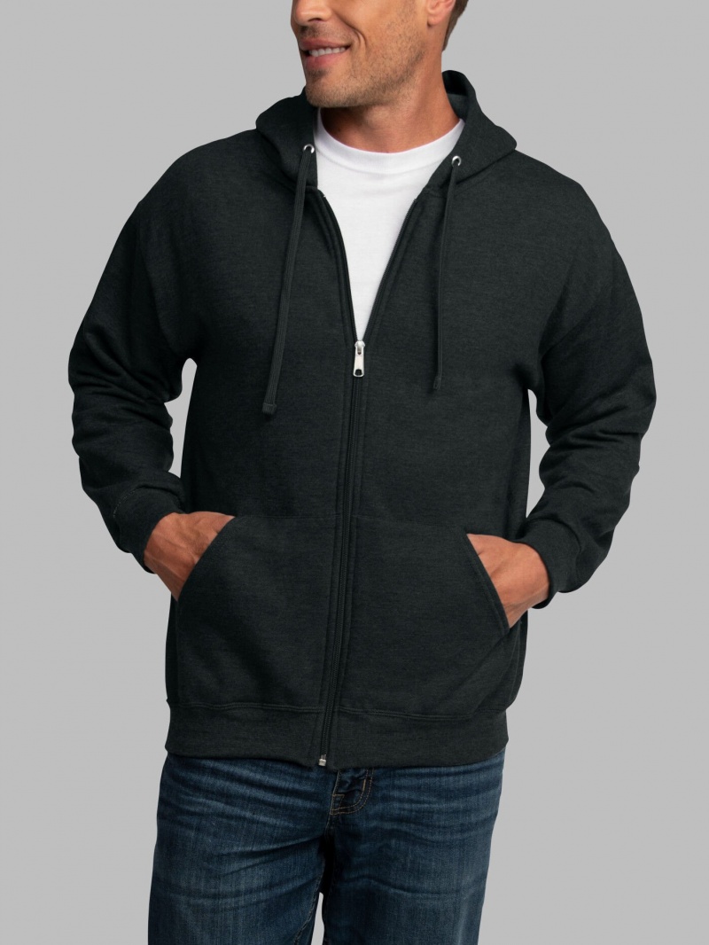 Men's Fruit Of The Loom EverSoft® Fleece Full Zip Hoodie Black | TXV768153