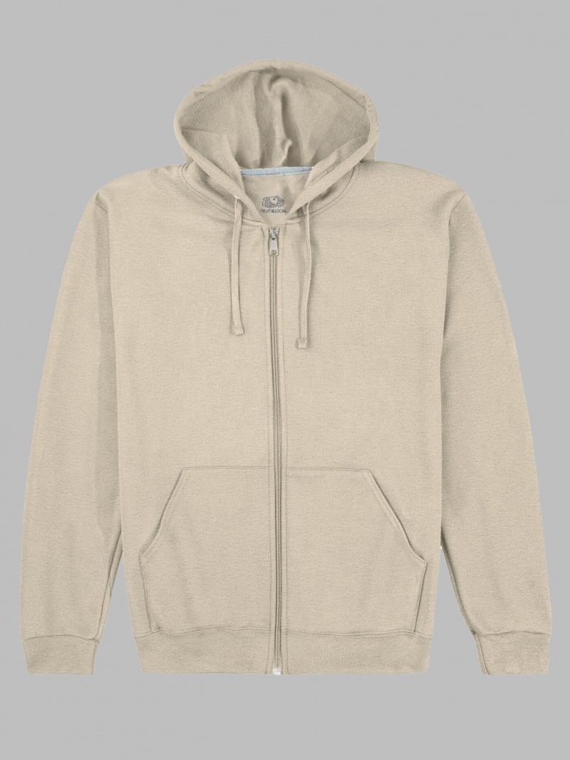 Men's Fruit Of The Loom EverSoft® Fleece Full Zip Hoodie Khaki | JAX417208