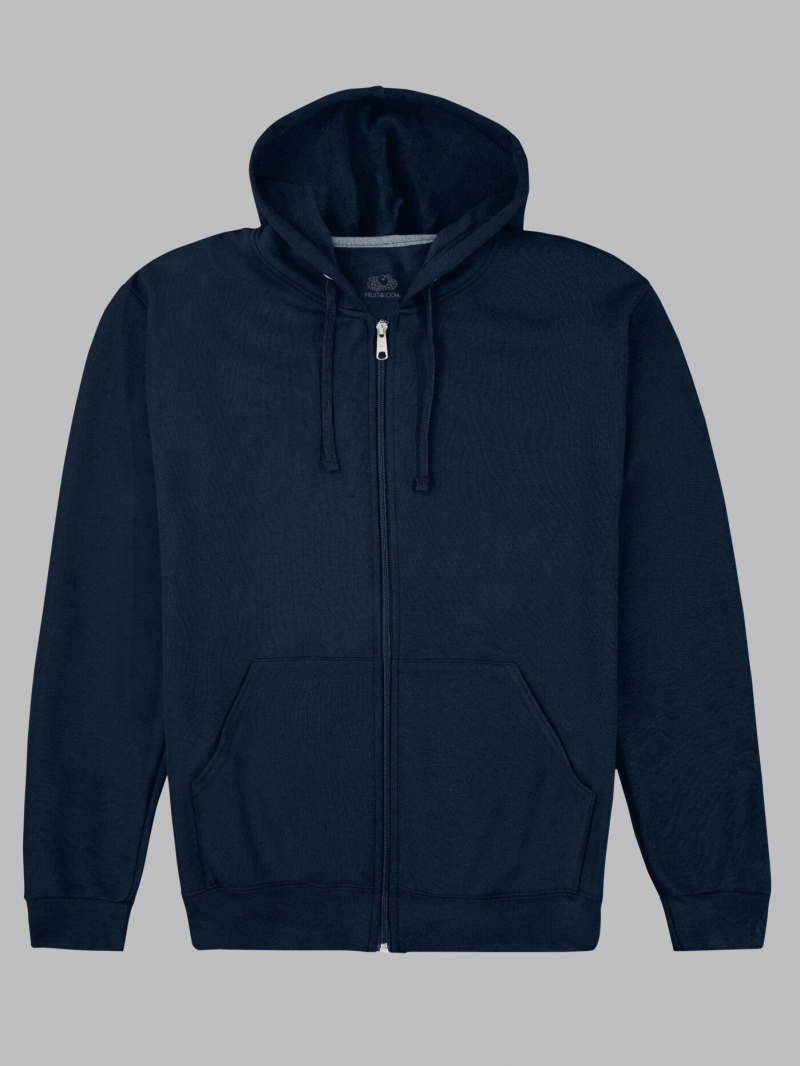 Men's Fruit Of The Loom EverSoft® Fleece Full Zip Hoodie Navy | GXZ925413