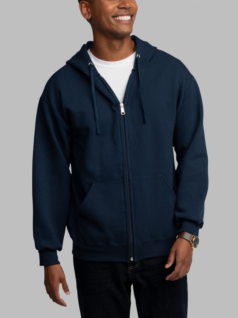 Men's Fruit Of The Loom EverSoft® Fleece Full Zip Hoodie Navy | GXZ925413