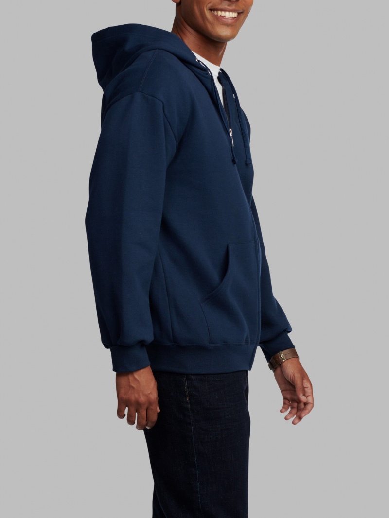 Men's Fruit Of The Loom EverSoft® Fleece Full Zip Hoodie Navy | GXZ925413