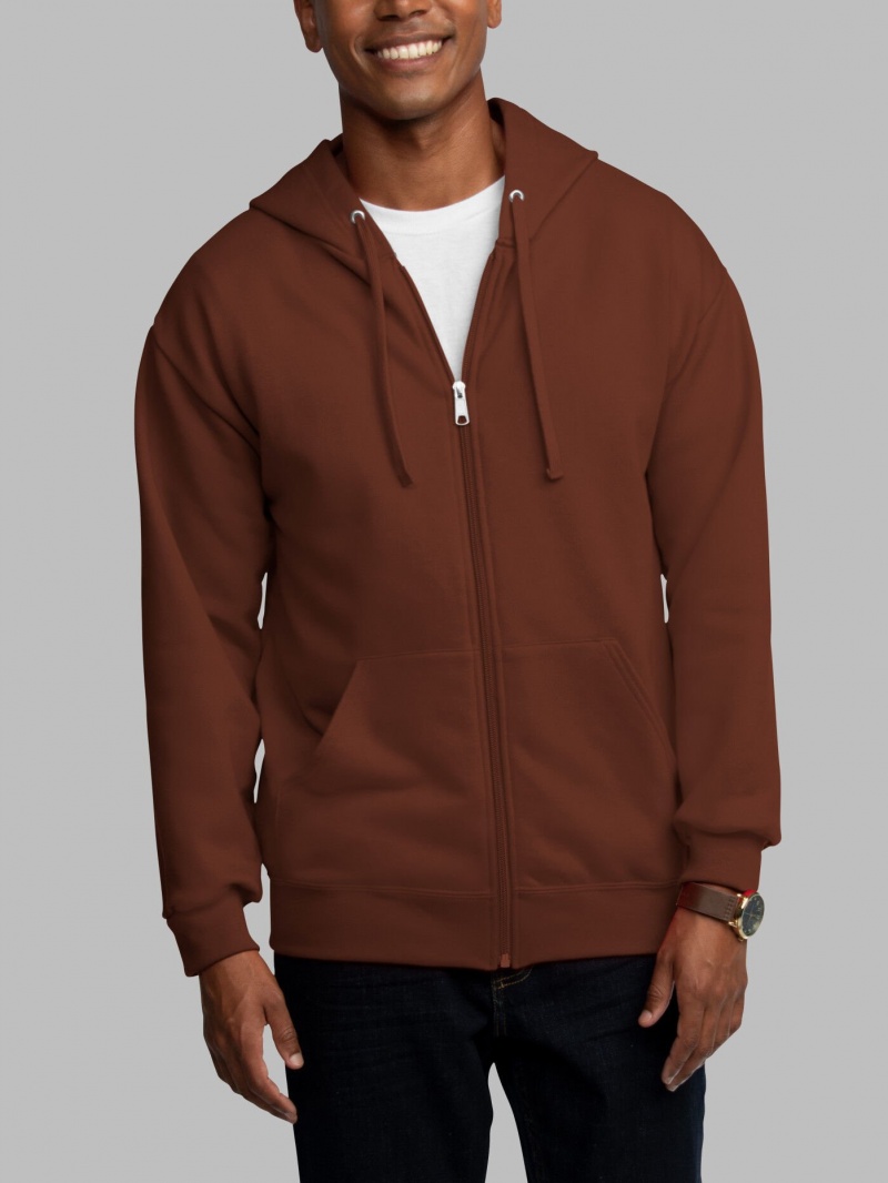 Men's Fruit Of The Loom EverSoft® Fleece Full Zip Hoodie Warm Mocha | YBH791584