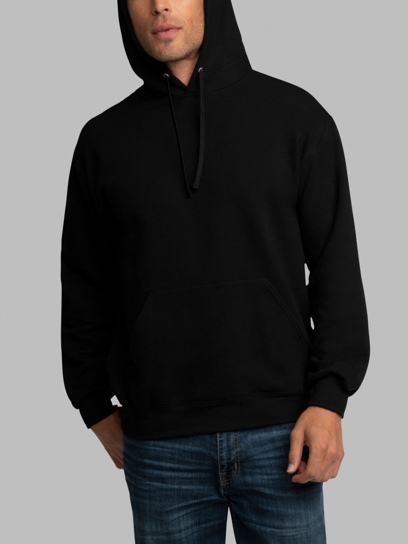 Men's Fruit Of The Loom EverSoft® Fleece Pullover Hoodie Black | KEO594107